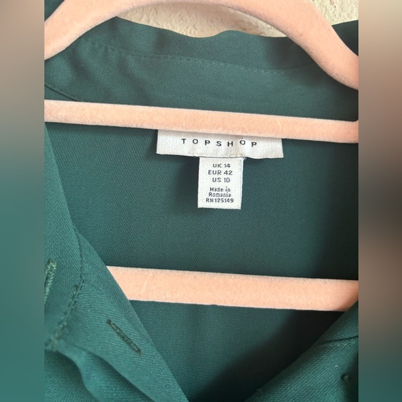 Topshop Dark Green Pleated Long Sleeve Button Up Structured Shirtdress US10 - Picture 7 of 10